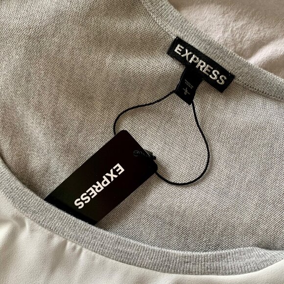 EXPRESS Mixed Media Color Block Top White and Grey L NWT - Picture 4 of 4